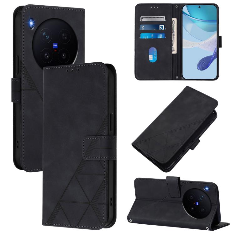 

For vivo X300 Pro Crossbody 3D Embossed Flip Leather Phone Case(Black)