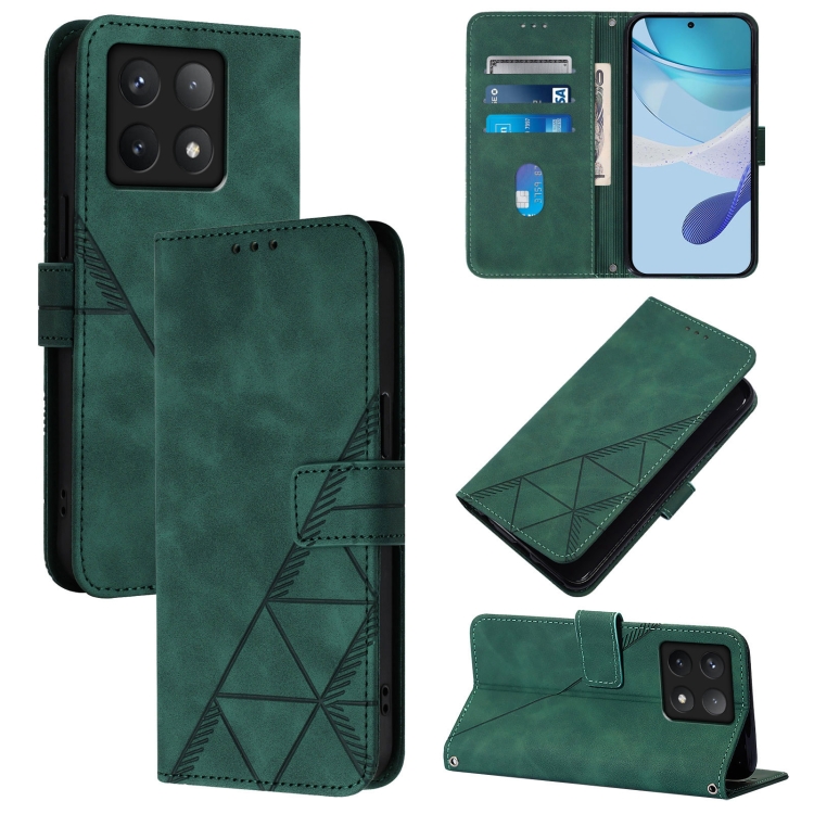 

For Xiaomi 14T Crossbody 3D Embossed Flip Leather Phone Case(Green)