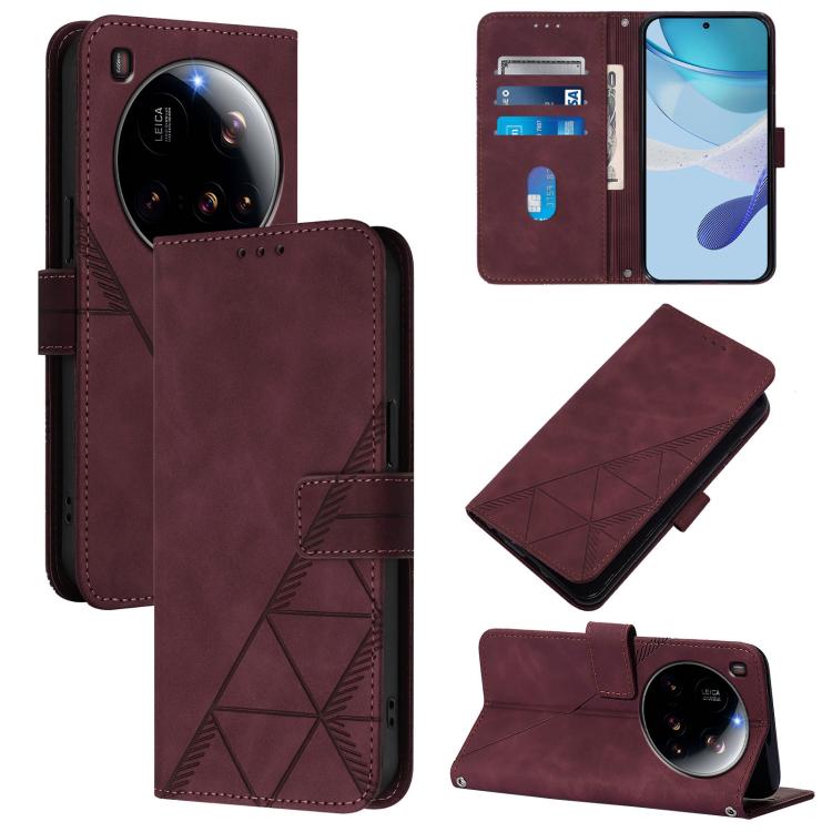 

For Xiaomi 15 Ultra Crossbody 3D Embossed Flip Leather Phone Case(Wine Red)