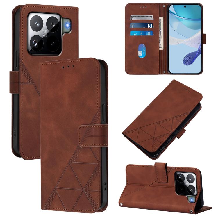 

For Xiaomi 15S Pro Crossbody 3D Embossed Flip Leather Phone Case(Brown)
