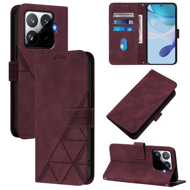 

For Xiaomi 15T Pro 5G Crossbody 3D Embossed Flip Leather Phone Case(Wine Red)