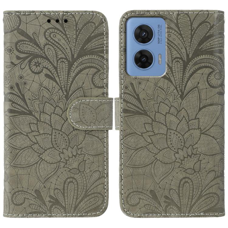 

For Motorola G96 5G Lace Flower Embossing Flip Leather Phone Case(Grey)