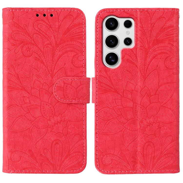 

For Samsung Galaxy S24 Ultra 5G Lace Flower Embossing Flip Leather Phone Case(Red)