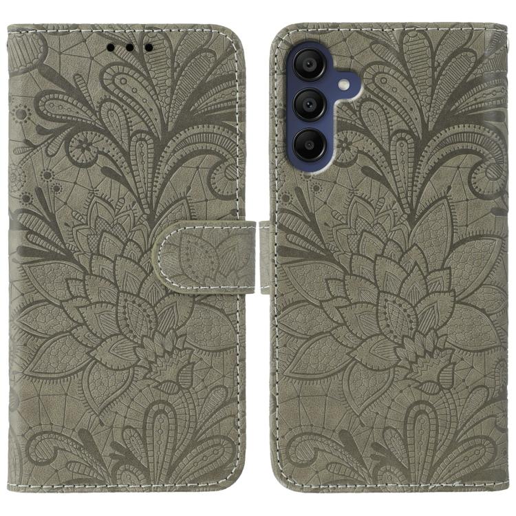 

For Samsung Galaxy S25 5G / S24 5G Lace Flower Embossing Flip Leather Phone Case(Grey)