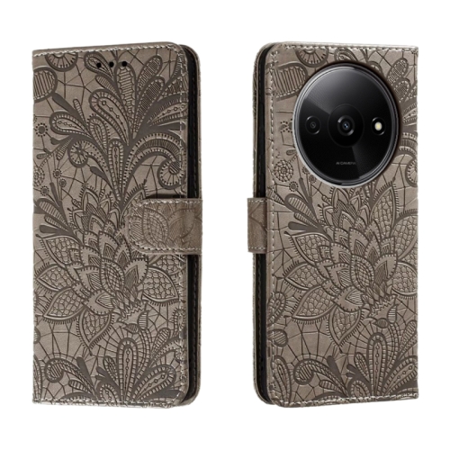 

For Xiaomi Redmi A3 Lace Flower Embossing Flip Leather Phone Case(Grey)