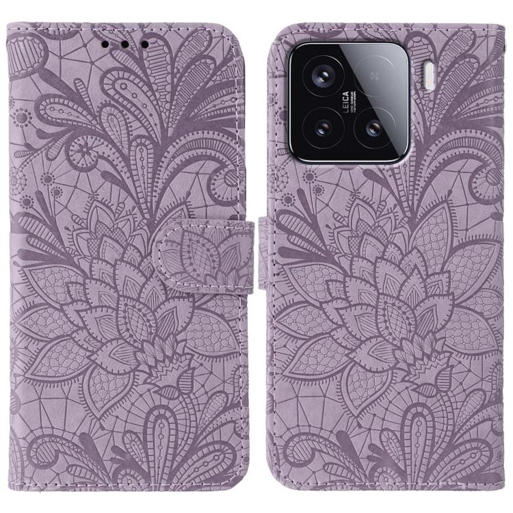 

For Xiaomi 15 Lace Flower Embossing Flip Leather Phone Case(Purple)