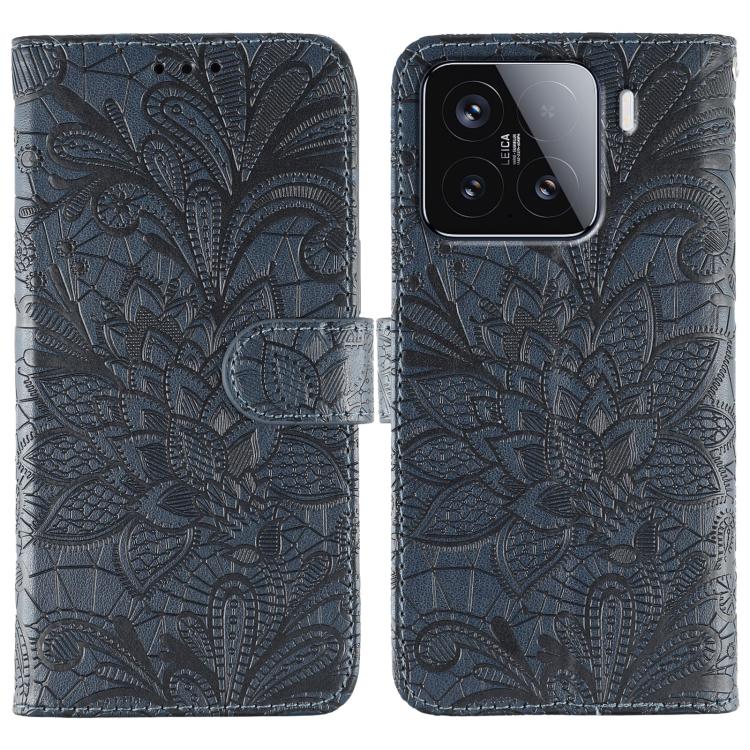 

For Xiaomi 15 Lace Flower Embossing Flip Leather Phone Case(Dark Blue)