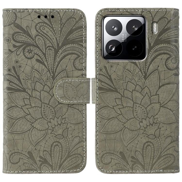 

For Xiaomi 15 Pro Lace Flower Embossing Flip Leather Phone Case(Grey)
