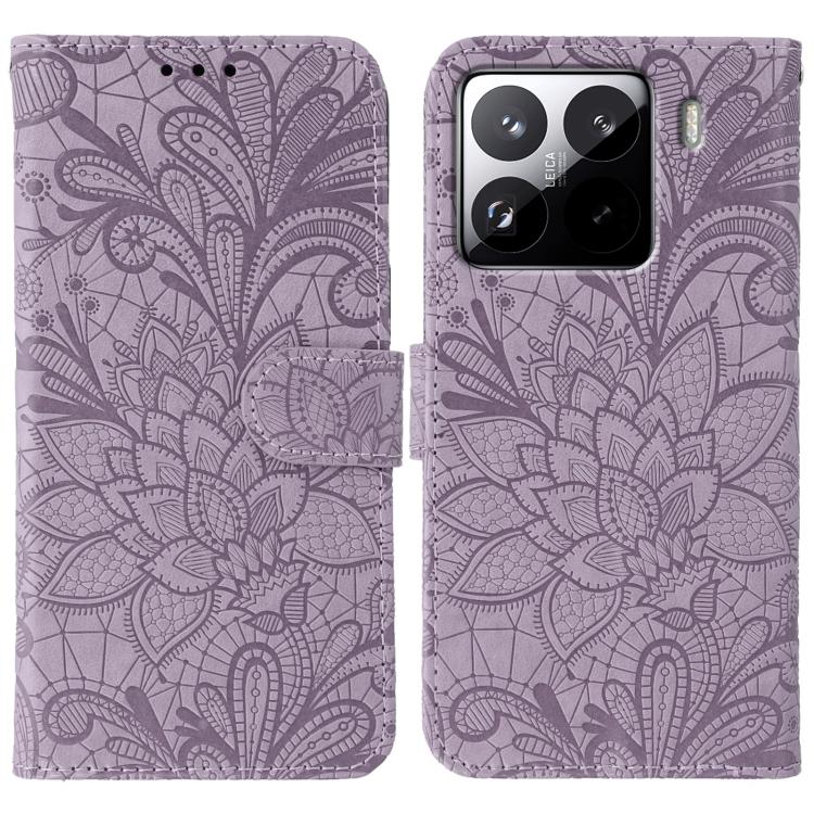 

For Xiaomi 15 Pro Lace Flower Embossing Flip Leather Phone Case(Purple)