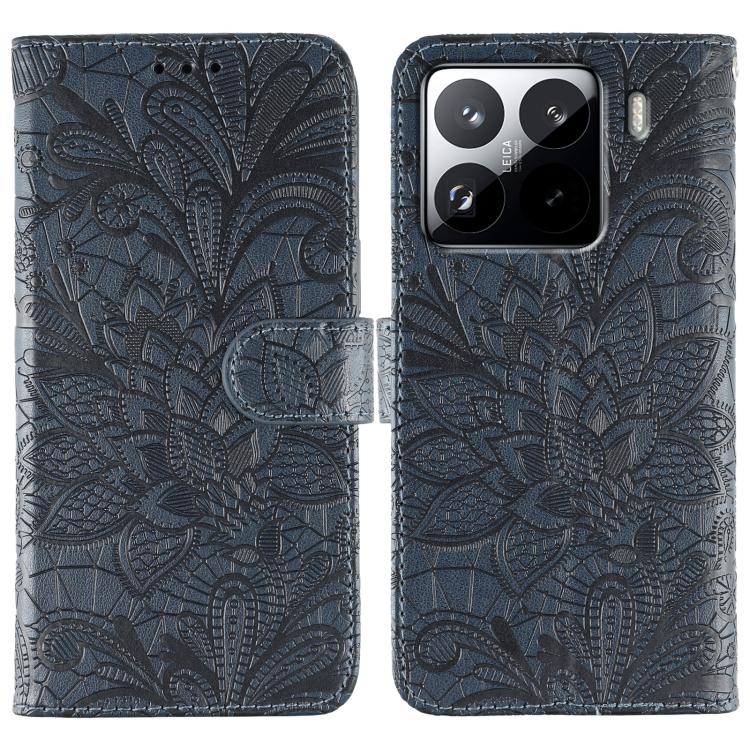 

For Xiaomi 15 Pro Lace Flower Embossing Flip Leather Phone Case(Dark Blue)