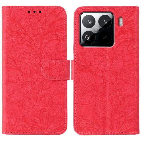 

For Xiaomi 15 Pro Lace Flower Embossing Flip Leather Phone Case(Red)