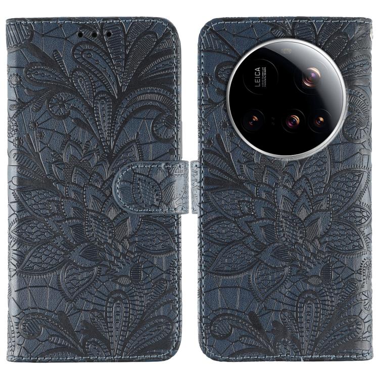 

For Xiaomi 15 Ultra Lace Flower Embossing Flip Leather Phone Case(Dark Blue)