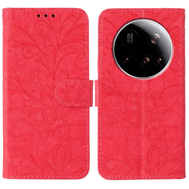 

For Xiaomi 15 Ultra Lace Flower Embossing Flip Leather Phone Case(Red)