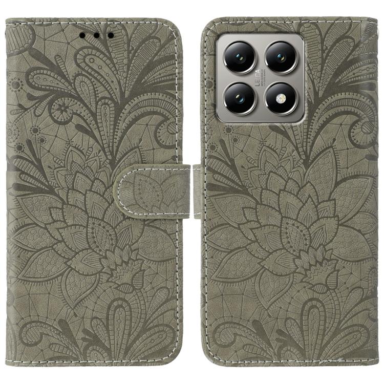 

For Xiaomi 14T Lace Flower Embossing Flip Leather Phone Case(Grey)