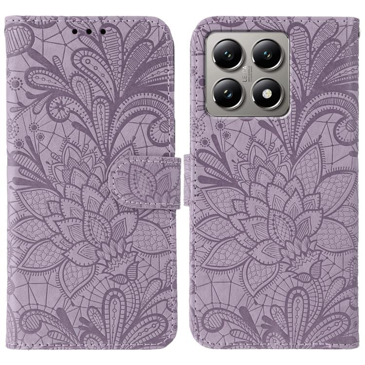

For Xiaomi 14T Lace Flower Embossing Flip Leather Phone Case(Purple)