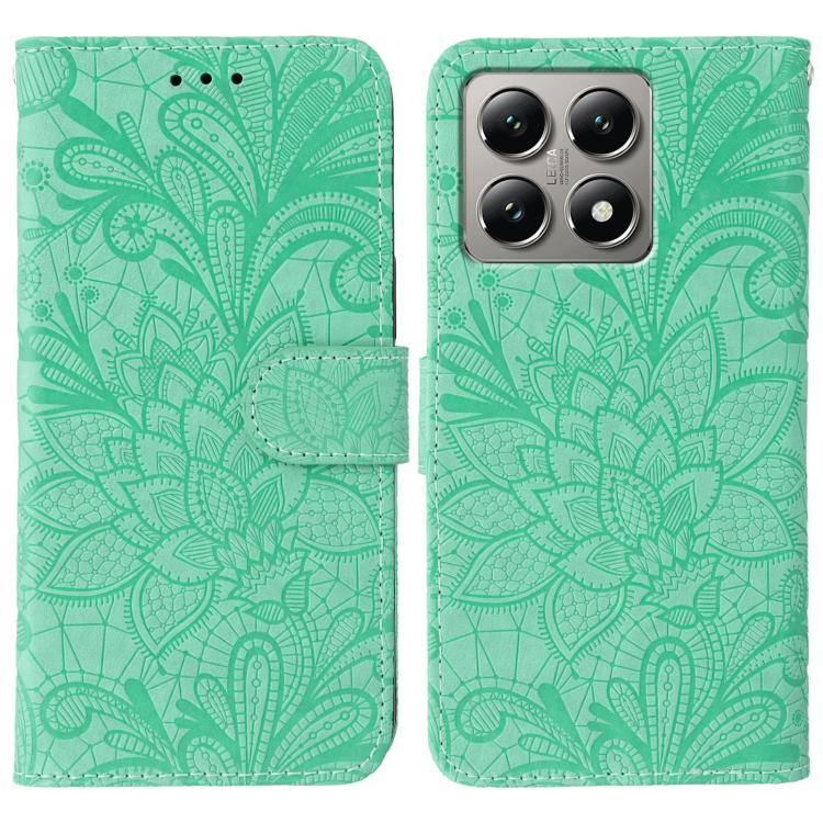 

For Xiaomi 14T Lace Flower Embossing Flip Leather Phone Case(Green)