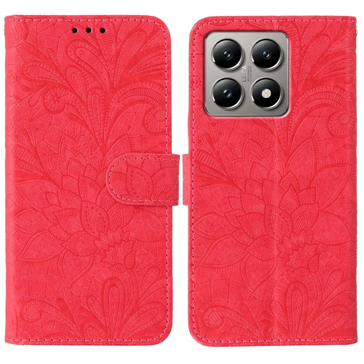 

For Xiaomi 14T Lace Flower Embossing Flip Leather Phone Case(Red)