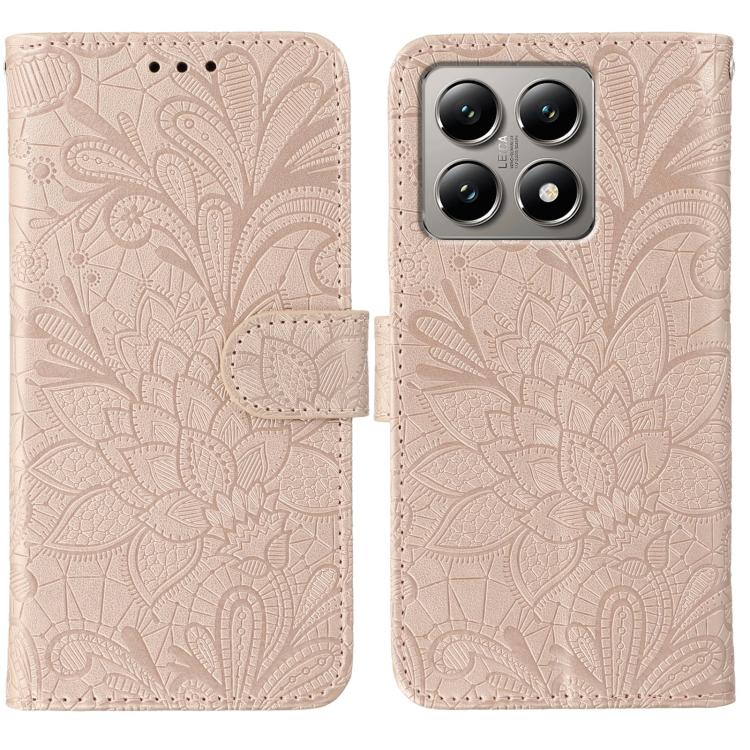 

For Xiaomi 14T Pro Lace Flower Embossing Flip Leather Phone Case(Rose Gold)