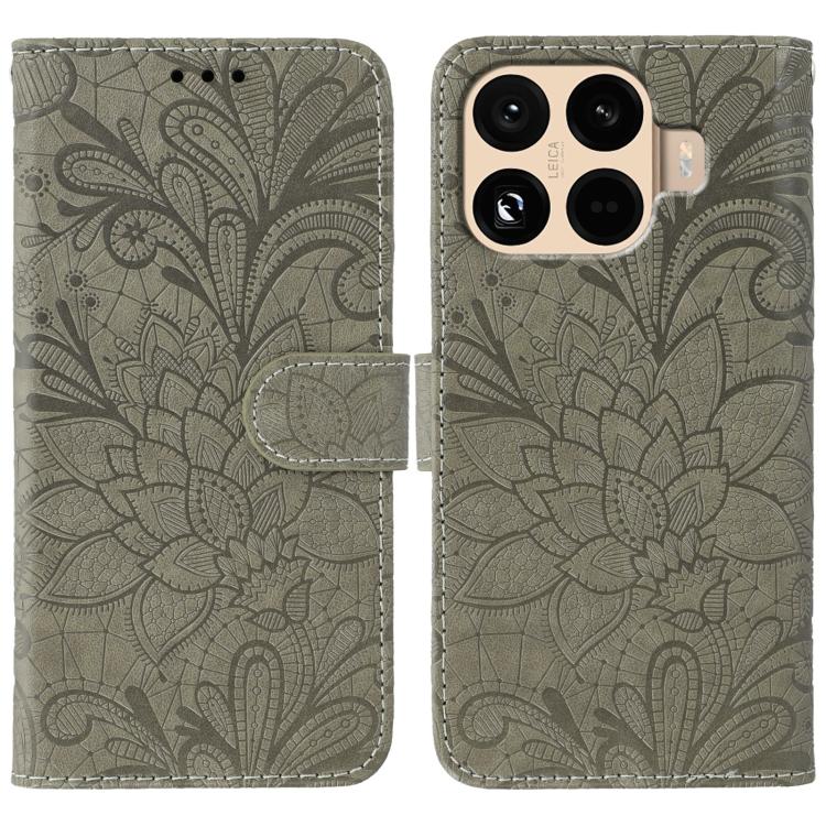 

For Xiaomi 15T Pro 5G Lace Flower Embossing Flip Leather Phone Case(Grey)
