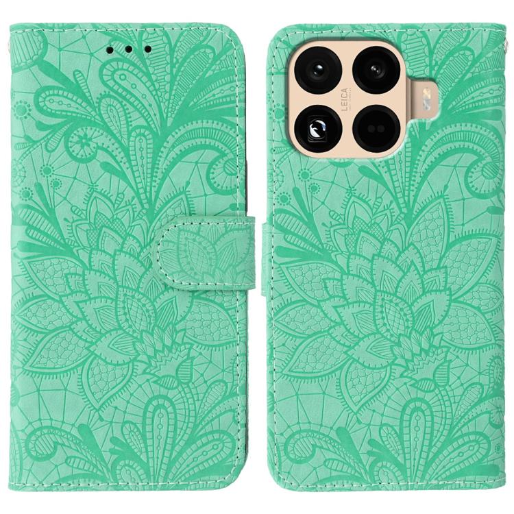 

For Xiaomi 15T Pro 5G Lace Flower Embossing Flip Leather Phone Case(Green)