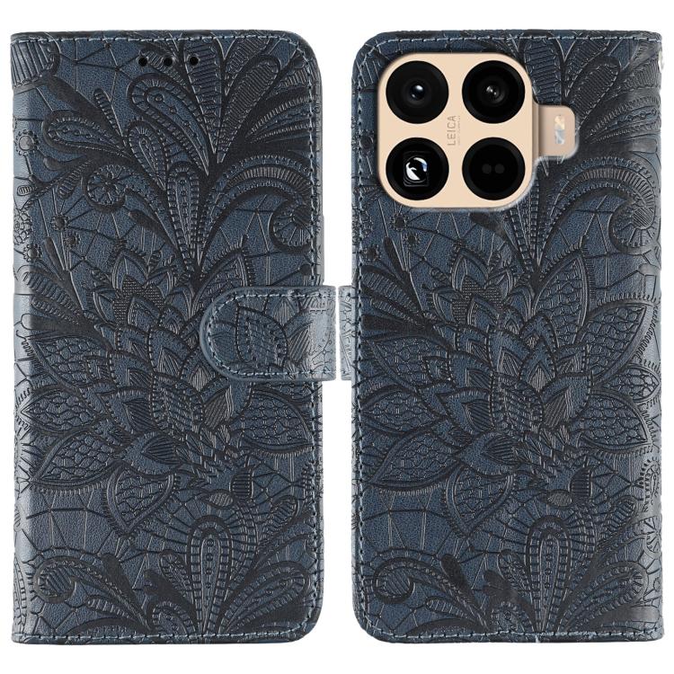 

For Xiaomi 15T Pro 5G Lace Flower Embossing Flip Leather Phone Case(Dark Blue)
