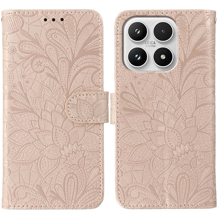 

For Xiaomi 17 Lace Flower Embossing Flip Leather Phone Case(Rose Gold)