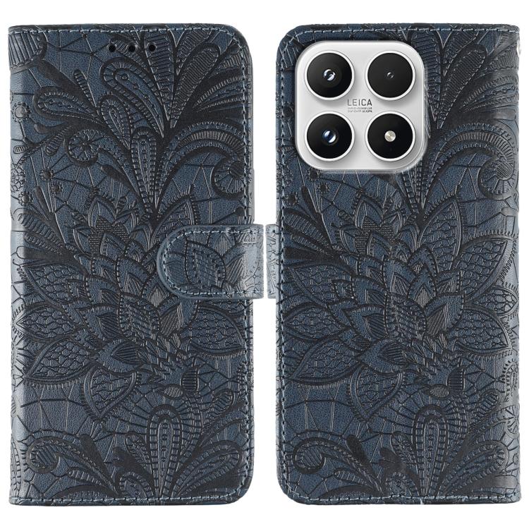 

For Xiaomi 17 Lace Flower Embossing Flip Leather Phone Case(Dark Blue)