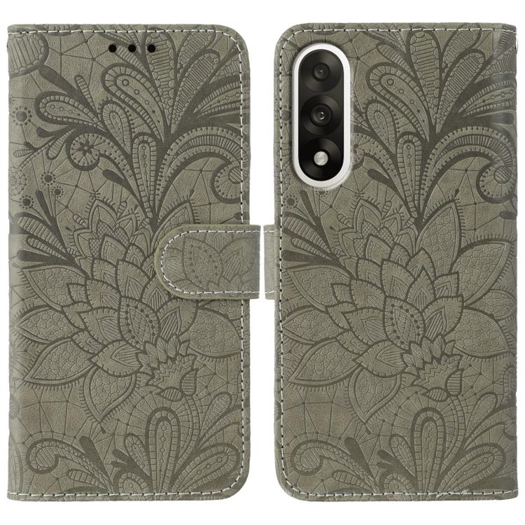 

For OnePlus Nord 5 Lace Flower Embossing Flip Leather Phone Case(Grey)