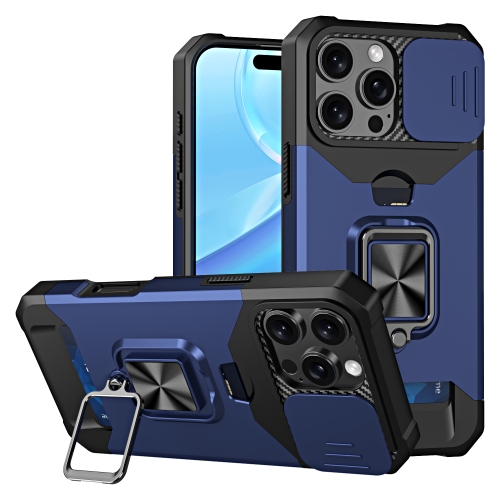

For iPhone 16 Pro Max Camera Shield Card Slot PC+TPU Phone Case(Blue)