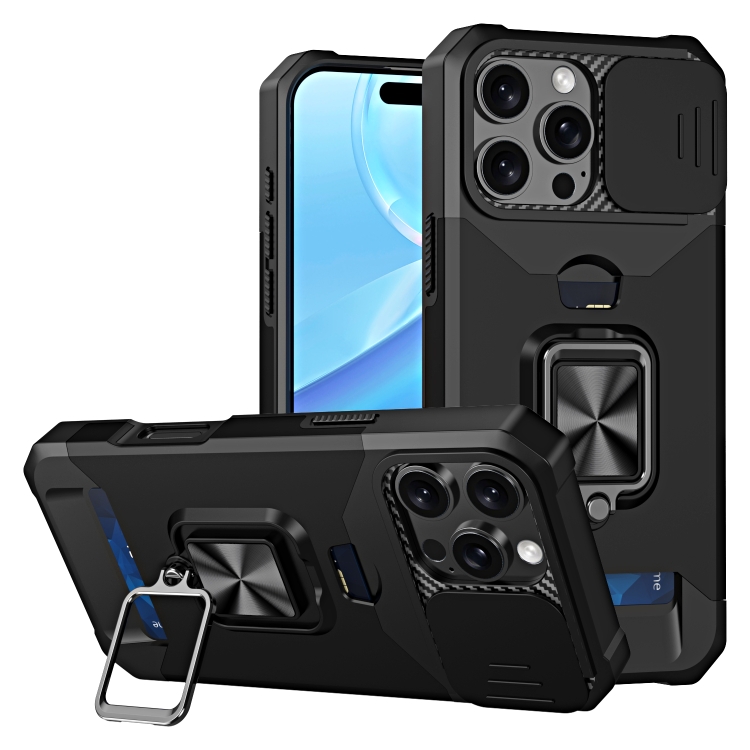 

For iPhone 16 Pro Camera Shield Card Slot PC+TPU Phone Case(Black)