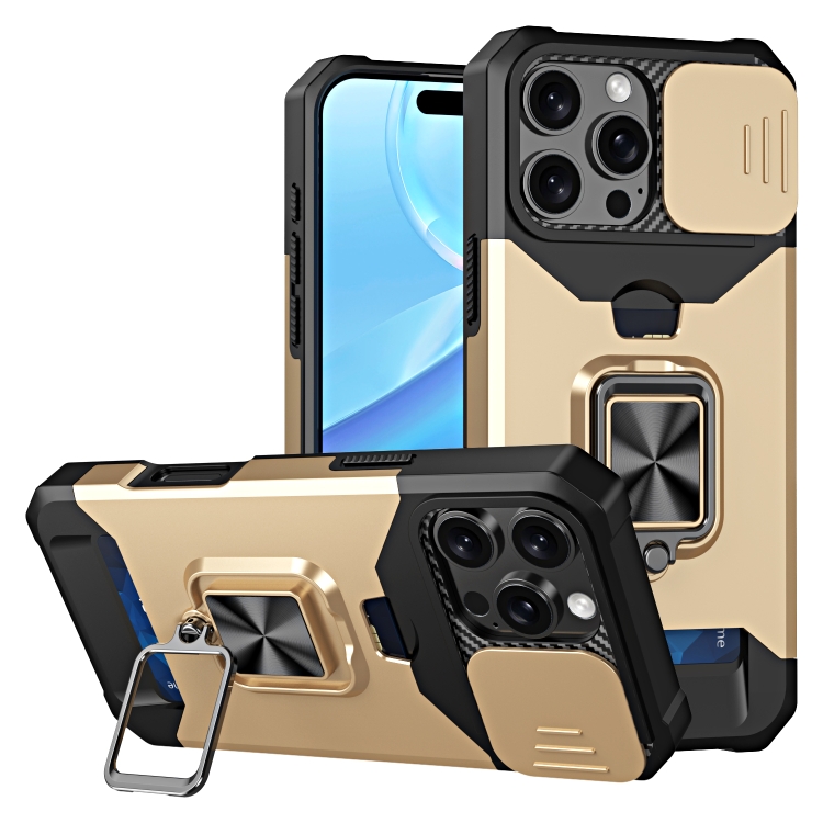 

For iPhone 16 Pro Camera Shield Card Slot PC+TPU Phone Case(Gold)
