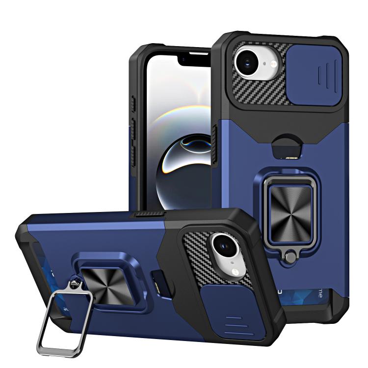 

For iPhone 16e Camera Shield Card Slot PC+TPU Phone Case(Blue)
