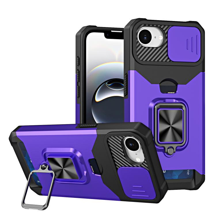 

For iPhone 16e Camera Shield Card Slot PC+TPU Phone Case(Purple)