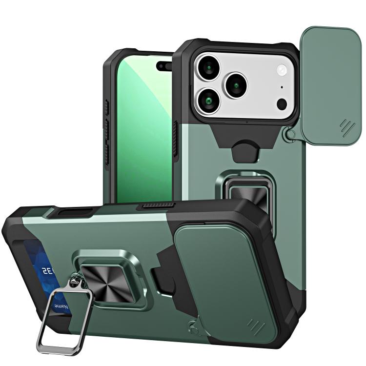 

For iPhone 17 Pro Camera Shield Card Slot PC+TPU Phone Case(Dark Green)