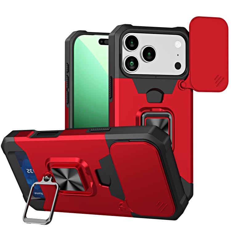 

For iPhone 17 Pro Camera Shield Card Slot PC+TPU Phone Case(Red)