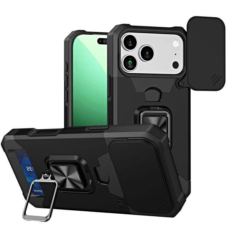 

For iPhone 17 Pro Max Camera Shield Card Slot PC+TPU Phone Case(Black)