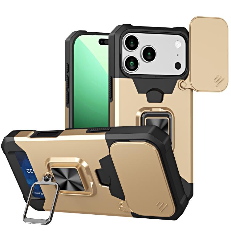 

For iPhone 17 Pro Max Camera Shield Card Slot PC+TPU Phone Case(Gold)