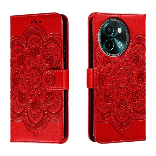 

For vivo Y38 Sun Mandala Embossing Pattern Phone Leather Case(Red)