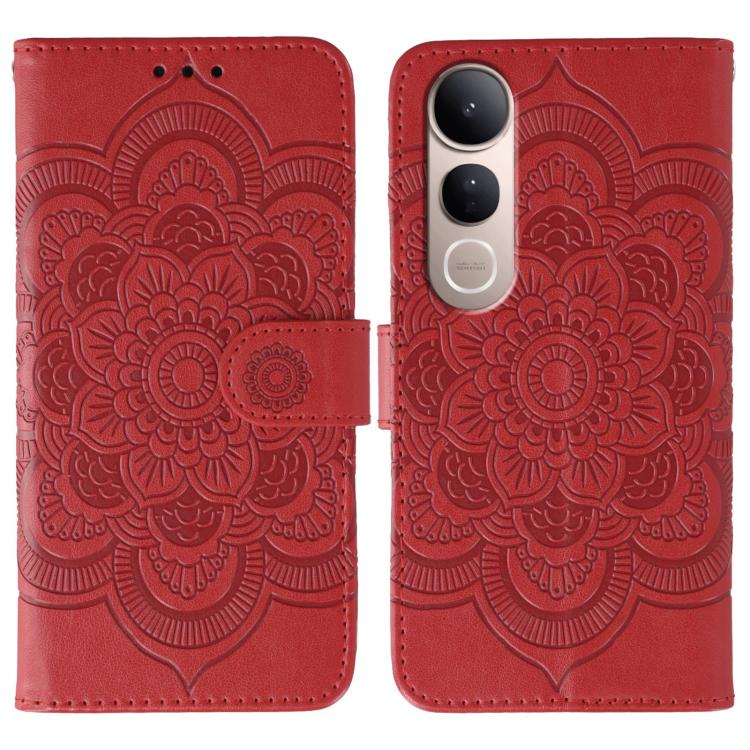 

For vivo V50 Lite 5G Sun Mandala Embossing Pattern Phone Leather Case(Red)