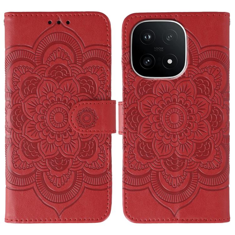 

For vivo iQOO 15 Sun Mandala Embossing Pattern Phone Leather Case(Red)