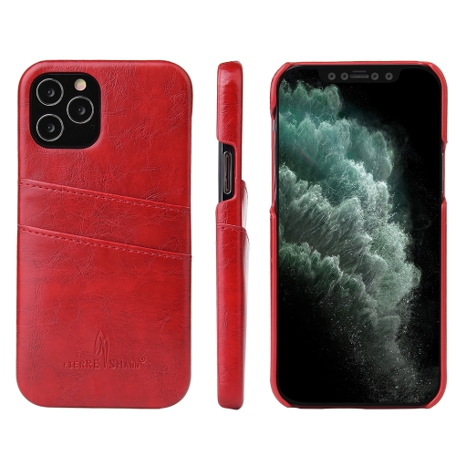 For iPhone 12 Pro Max Fierre Shann Retro Oil Wax Texture PU Leather Case with Card Slots(Red)