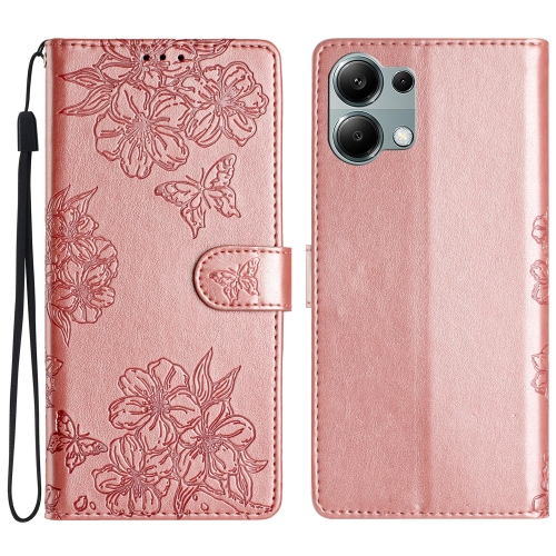 

For Redmi Note 13 Pro 4G Cherry Blossom Butterfly Skin Feel Embossed PU Phone Case(Rose Gold)