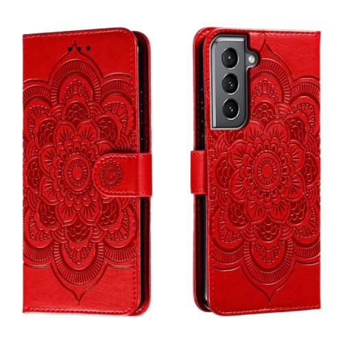 

For Samsung Galaxy S21 5G Sun Mandala Embossing Pattern Phone Leather Case(Red)