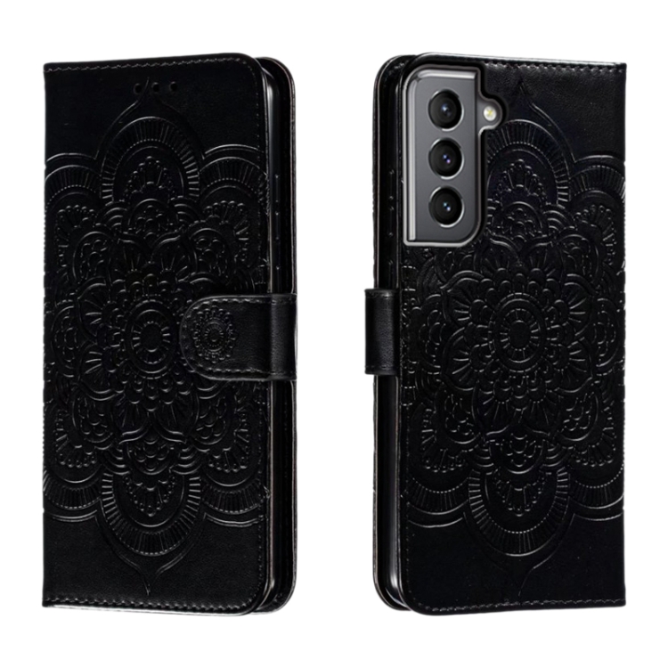 

For Samsung Galaxy S21 5G Sun Mandala Embossing Pattern Phone Leather Case(Black)