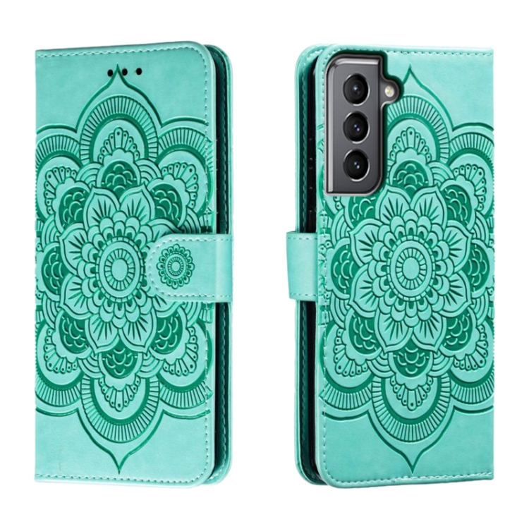 

For Samsung Galaxy S21 5G Sun Mandala Embossing Pattern Phone Leather Case(Green)