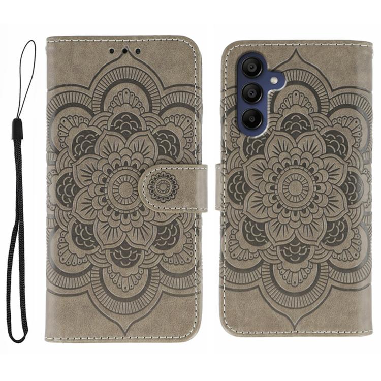 

For Samsung Galaxy S25+ / S24+ 5G Sun Mandala Embossing Pattern Phone Leather Case(Grey)