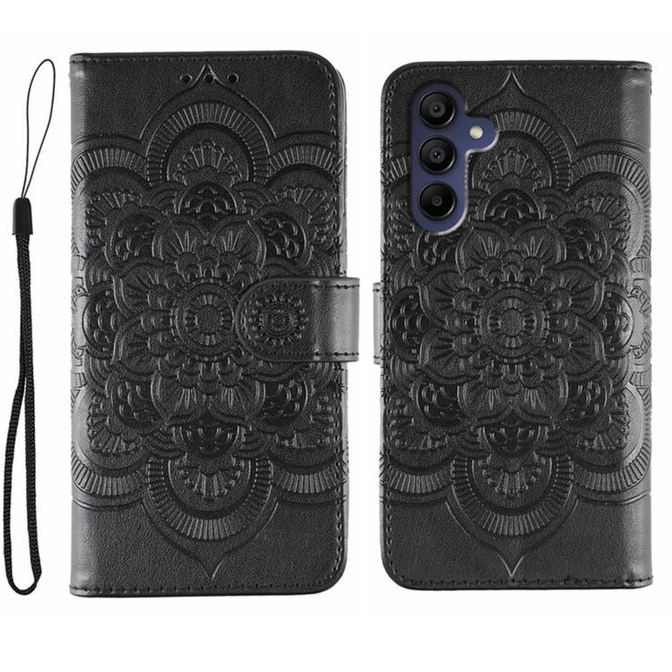 

For Samsung Galaxy S25+ / S24+ 5G Sun Mandala Embossing Pattern Phone Leather Case(Black)