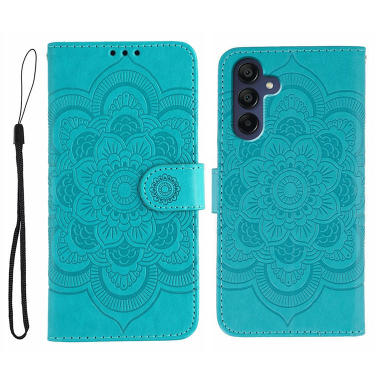 

For Samsung Galaxy S25+ / S24+ 5G Sun Mandala Embossing Pattern Phone Leather Case(Blue)