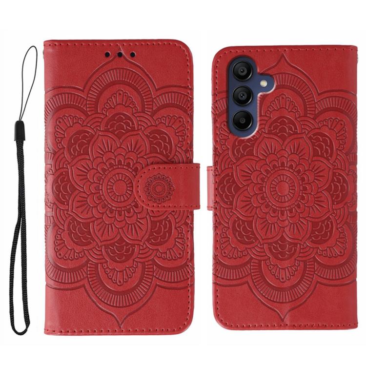 

For Samsung Galaxy S25 / S24 5G Sun Mandala Embossing Pattern Phone Leather Case(Red)