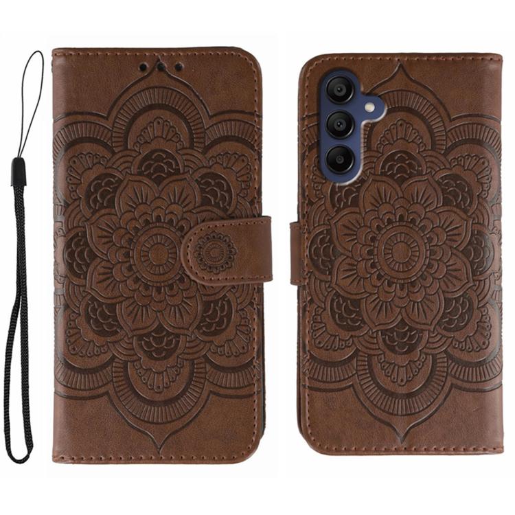 

For Samsung Galaxy S25 / S24 5G Sun Mandala Embossing Pattern Phone Leather Case(Brown)